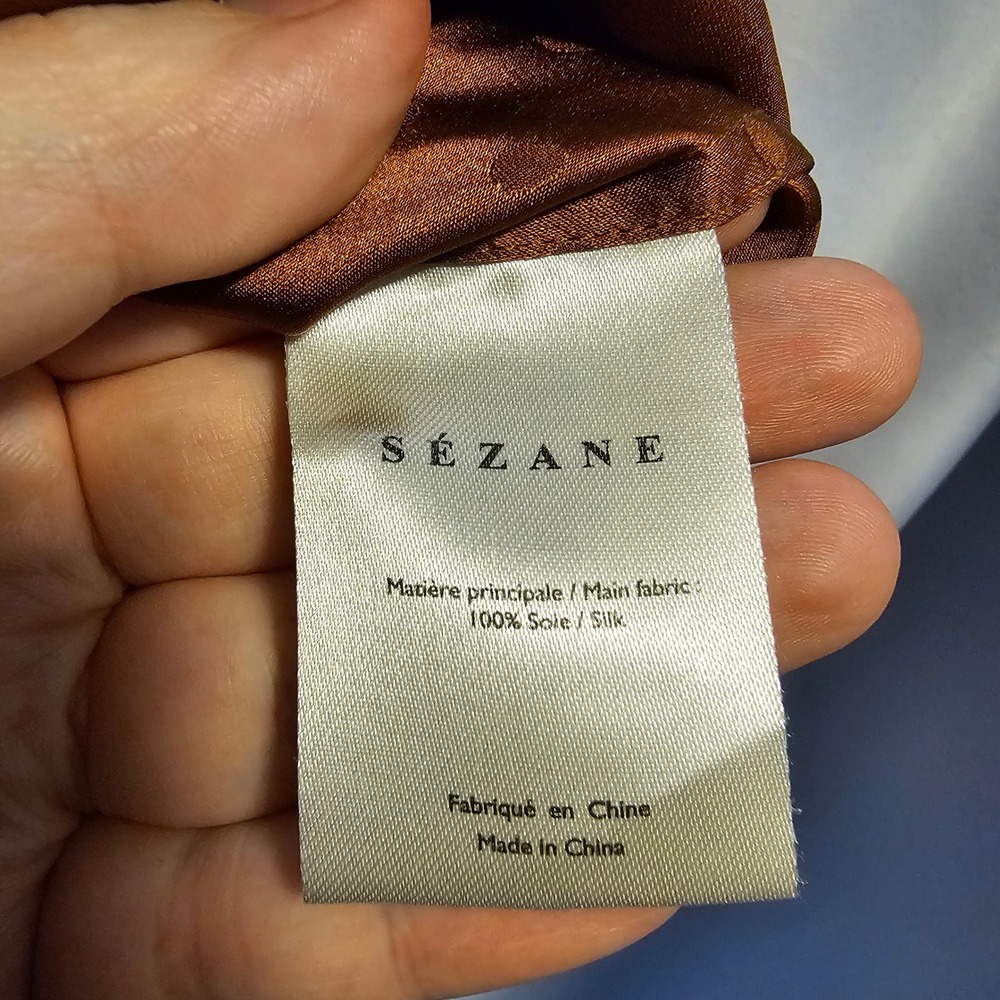 Sezane Silk Polka Dot Blouse Women 36 Rust Brown French Chic Quiet Luxury DESC - Picture 7 of 11